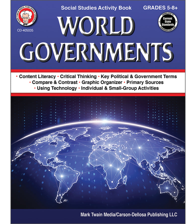 World Governments Workbook Grade 5-12 Paperback-Carson Dellosa